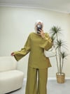 3858 - Belden Bağlamalı Tencel Takım - Olive