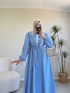 3940 - Karanfil Çizgili Elbise - Mavi