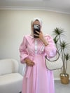 3940 - Karanfil Çizgili Elbise - Pembe