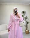3940 - Karanfil Çizgili Elbise - Pembe