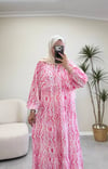 4008 - Pembe Desenli Viskon Elbise