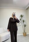 4152 - Piliseli Pantolon Takım - Kahverengi