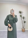 7154 - Kemerli Kalem Elbise - Haki