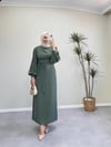 7154 - Kemerli Kalem Elbise - Haki