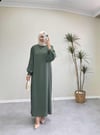 7154 - Kemerli Kalem Elbise - Haki