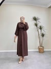 7154 - Kemerli Kalem Elbise - Kahve rengi
