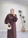 7154 - Kemerli Kalem Elbise - Kahve rengi