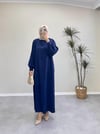 7154 - Kemerli Kalem Elbise - Lacivert