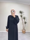 7154 - Kemerli Kalem Elbise - Siyah