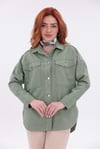 Gabardin Sırt ve Omuz Nakış Detaylı Soft Yeşil  Ceket