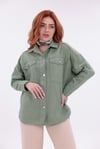 Gabardin Sırt ve Omuz Nakış Detaylı Soft Yeşil  Ceket