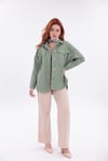 Gabardin Sırt ve Omuz Nakış Detaylı Soft Yeşil  Ceket