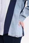 Mavi denim geçişli çizgili gömlek