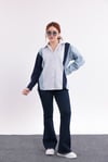 Mavi denim geçişli çizgili gömlek