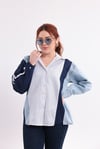Mavi denim geçişli çizgili gömlek