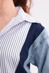 Mavi denim geçişli çizgili gömlek