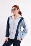 Mavi denim geçişli çizgili gömlek