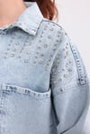 Mavi Taş İşlemeli Denim Ceket