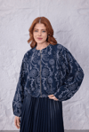 Nakış Detaylı Crop Ceket Lacivert