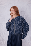 Nakış Detaylı Crop Ceket Lacivert