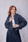 Nakış Detaylı Crop Ceket Lacivert
