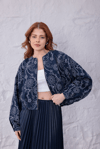 Nakış Detaylı Crop Ceket Lacivert