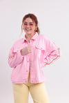 Pembe Leopar Cep Şerit Detaylı Kot Ceket