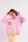 Pembe Leopar Cep Şerit Detaylı Kot Ceket