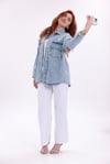 Taş İnci Geçişli Cepli Denim  Ceket
