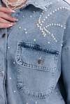 Taş İnci Geçişli Cepli Denim  Ceket