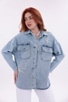 Taş İnci Geçişli Cepli Denim  Ceket