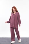 Taş İşlemeli Bordo Tensel Premium  Pantolon Tunik Takım