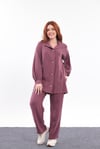 Taş İşlemeli Bordo Tensel Premium  Pantolon Tunik Takım