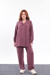 Taş İşlemeli Bordo Tensel Premium  Pantolon Tunik Takım
