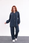 Taş işlemeli tensel kumaş premium pantolon tunik takım