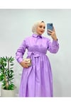 Belden Bağlamalı Tesettür Elbise-Lila