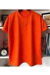 Erkek %100 Pamuk Unisex Siyah Oversize Bisiklet Yaka Tişört- Turuncu