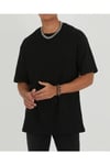 Erkek %100 Pamuk Unisex Siyah Oversize Bisiklet Yaka Tişört- Siyah