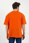 Erkek %100 Pamuk Unisex Siyah Oversize Bisiklet Yaka Tişört- Turuncu