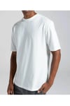 Erkek %100 Pamuk Unisex Siyah Oversize Bisiklet Yaka Tişört- Beyaz