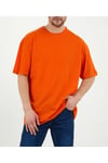 Erkek %100 Pamuk Unisex Siyah Oversize Bisiklet Yaka Tişört- Turuncu