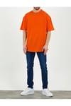 Erkek %100 Pamuk Unisex Siyah Oversize Bisiklet Yaka Tişört- Turuncu