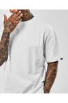 Erkek %100 Pamuk Unisex Siyah Oversize Bisiklet Yaka Tişört- Beyaz