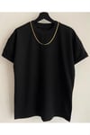 Erkek %100 Pamuk Unisex Siyah Oversize Bisiklet Yaka Tişört- Siyah