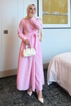 Gömlek Yaka Bağlamalı Poplin Kumaş Tesettür Elbise-Toz Pembe