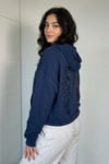 Kadın Angel Arkası Pullu Hoodie Sweatshirt- Lacivert