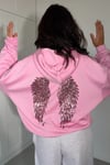 Kadın Angel Arkası Pullu Hoodie Sweatshirt- Pembe