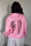 Kadın Angel Arkası Pullu Hoodie Sweatshirt- Pembe