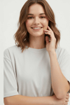 Kadın Basic Oversize Kısa Kollu T-Shirt- Taş