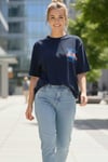 Kadın Basklı Oversize Rahat Kullanıma Uygun T-Shirt-Lacivert